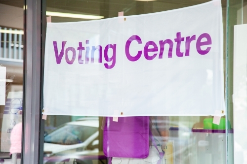 Voting Centre for pre-polling for state election - Australian Stock Image