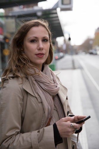 Waiting for the Tram in Melbourne - Australian Stock Image