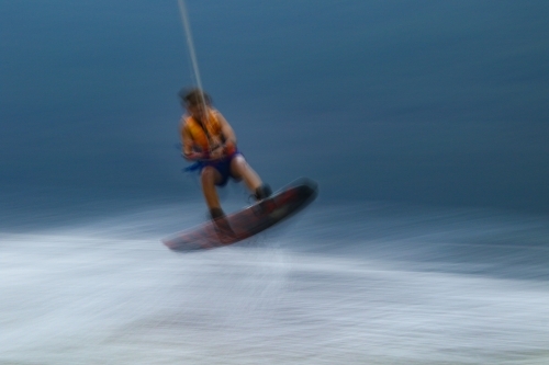 Wake board jump in motion no focus - Australian Stock Image