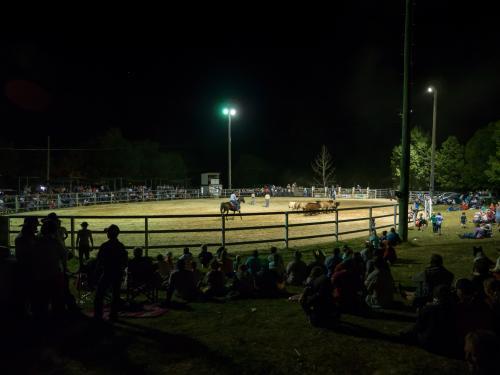 Walcha Show rodeo ring at night with spectators