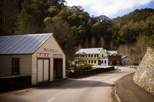 Iconic Walhalla Band Rotunda on a winters afternoon in Walhalla - Australian Stock Image