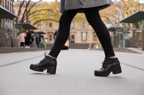 Walking Across Collins Street Melbourne - Australian Stock Image
