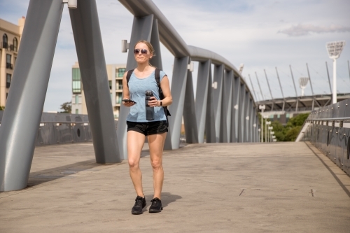 Walking Across the Footbridge to Downtown Melbourne - Australian Stock Image
