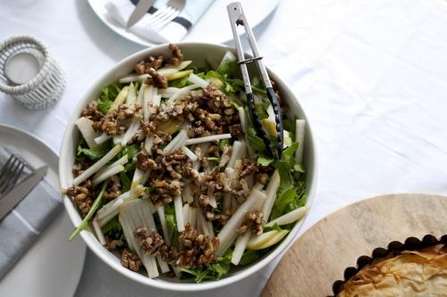 Walnut salad on table - Australian Stock Image