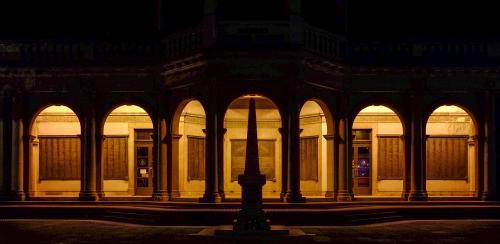 War memorial Cenotaph lit up at night - Australian Stock Image