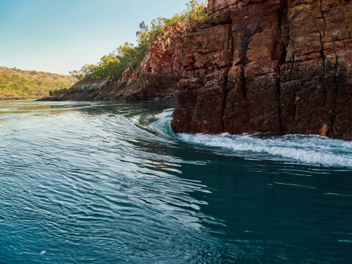 Water Rushing through Gap in McLarty Range, Horizontal Falls in the Buccaneer Archipelago - Australian Stock Image