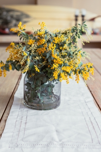 wattle flower in a vase - Australian Stock Image