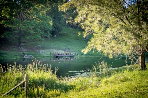 Wedding chapel dock on lake - Australian Stock Image