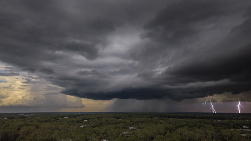 Wet season storm in rural Humpty Doo with lightning - Australian Stock Image