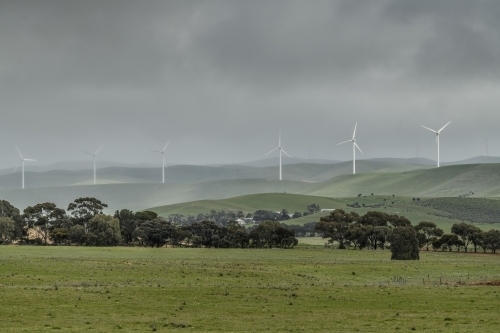 Wind turbines during rainy weather