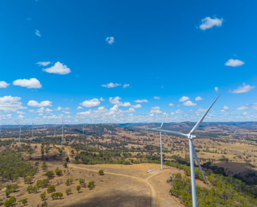 Wind Turbines on the Sapphire Windfarm between Glen Innes and Inverell - Australian Stock Image