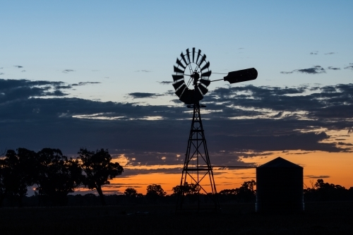 windmill on sunset - Australian Stock Image