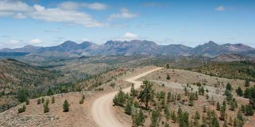 Windy dirt road leading through the Flinders Ranges - Australian Stock Image