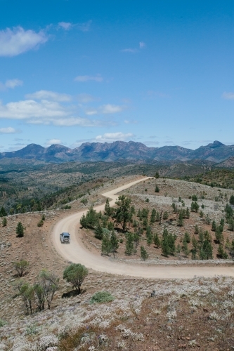 Windy dirt road leading through the Flinders Ranges