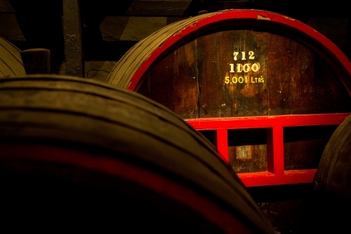 Wine barrel in dark cellar