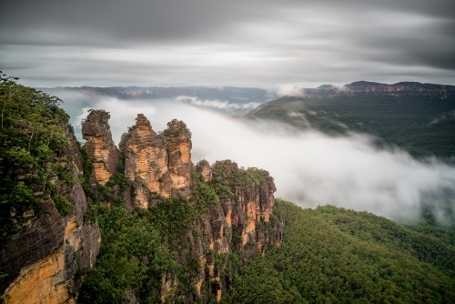 Winter rain at the famous three sisters - Australian Stock Image