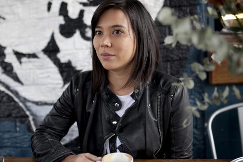 Woman at cafe drinking coffee - Australian Stock Image
