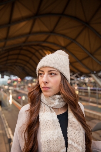 Woman Leaving Southern Cross Station - Australian Stock Image