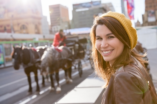 Woman loving Life in Melbourne - Australian Stock Image