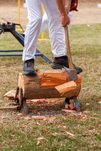 Wood chop competition at local country show in action