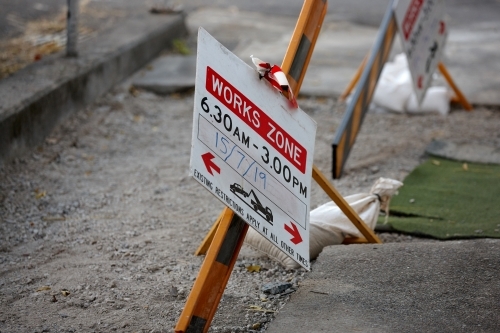 Workzone signage and construction on pavement - Australian Stock Image