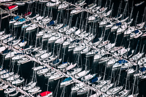 Yachts lined up at the marina in Rushcutters bay - Australian Stock Image