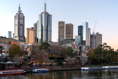 Yarra river and Melbourne skyline - Australian Stock Image