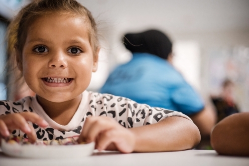 Young Aboriginal girl at preschool - Australian Stock Image