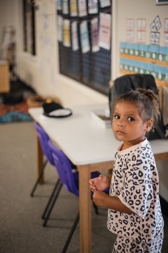 Young Aboriginal girl at preschool - Australian Stock Image