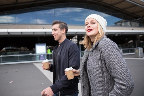 Young Couple Exploring Melbourne on Foot - Australian Stock Image