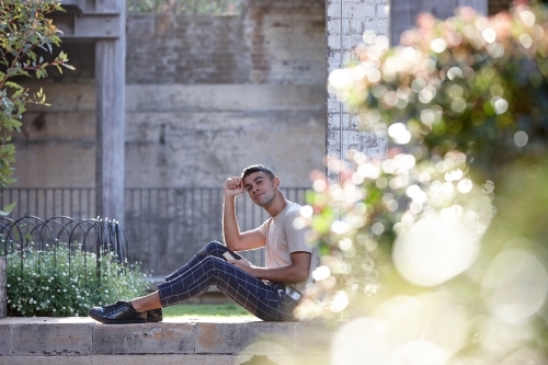 Young Indigenous Australian man enjoying time outdoors - Australian Stock Image