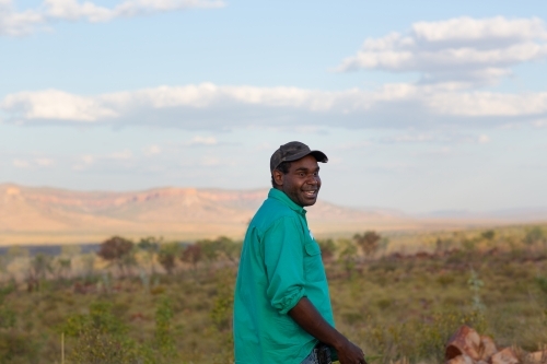 Young man in the kimberley landscape - Australian Stock Image