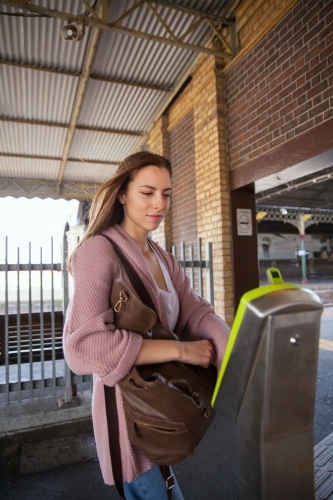 Young Woman Entering Railway Station - Australian Stock Image
