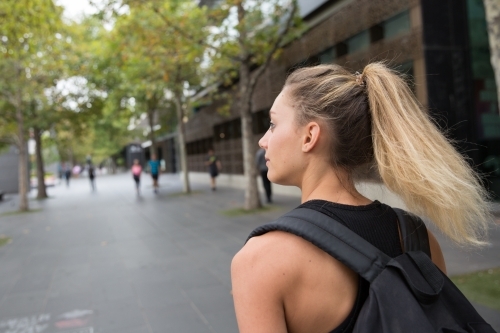 Young Woman Walking in Southbank - Australian Stock Image